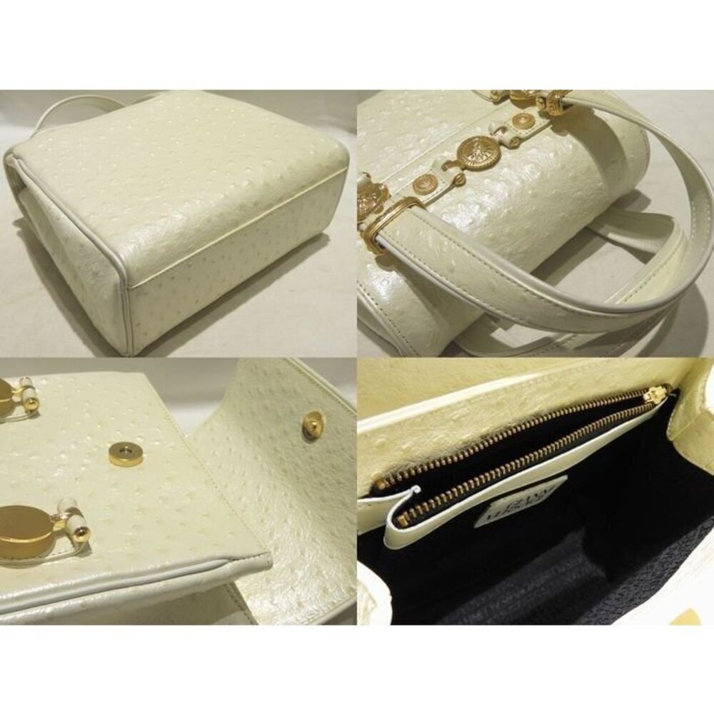 GIANNI VERSACE handbag retro White ostrich embossed leather tote - Picture 2 of 5